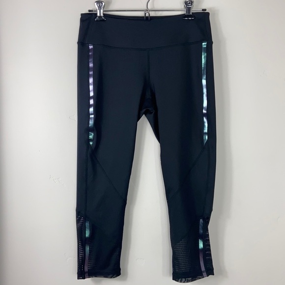 Zella Pants - Zella Black Iridescent Stripe Mesh Crop Yoga Leggings Pants Medium